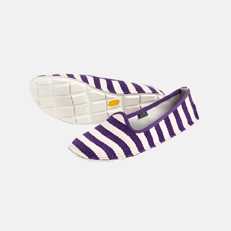 Cushion Foam Sneakers Vibram OneQ Stripes Womens Casual Shoes -WhitePurple