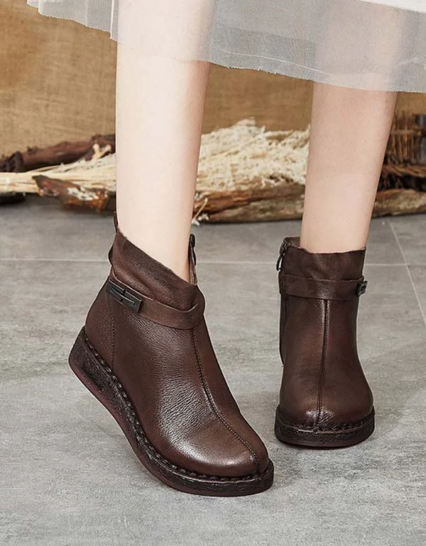 Fashion Slip-On Sneakers Winter Handmade Retro Leather Short Boots | Gift Shoes