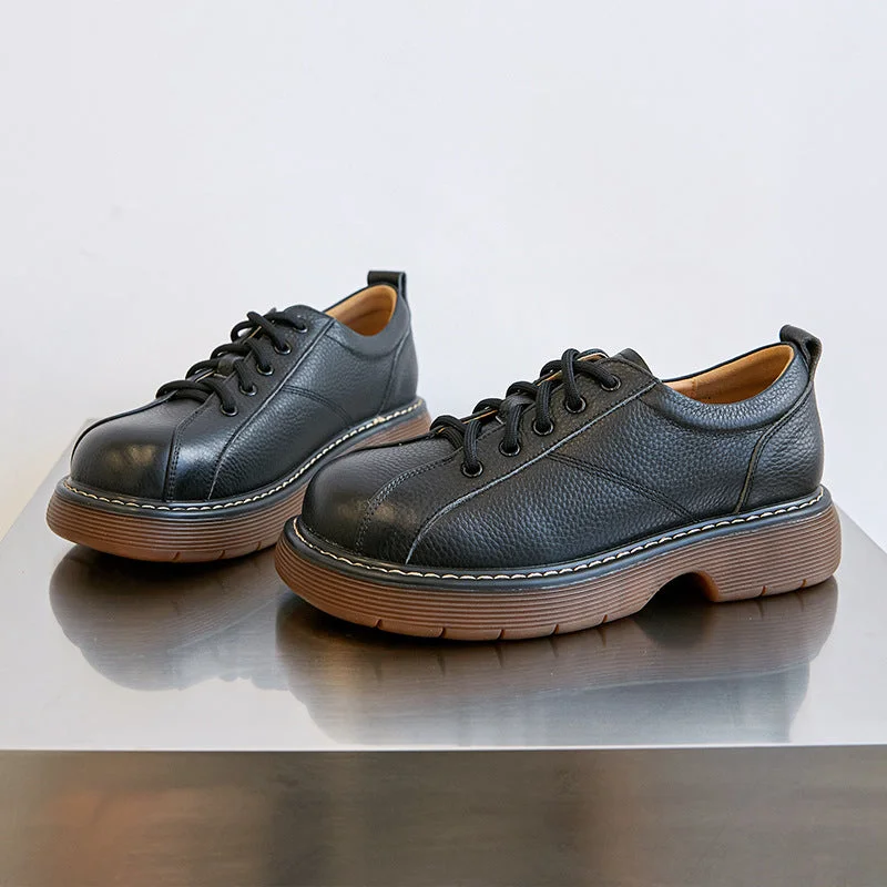 Travel-Ready Sneakers Womens Platform Oxfords Shoes Lace Up Flats Leather Shoes