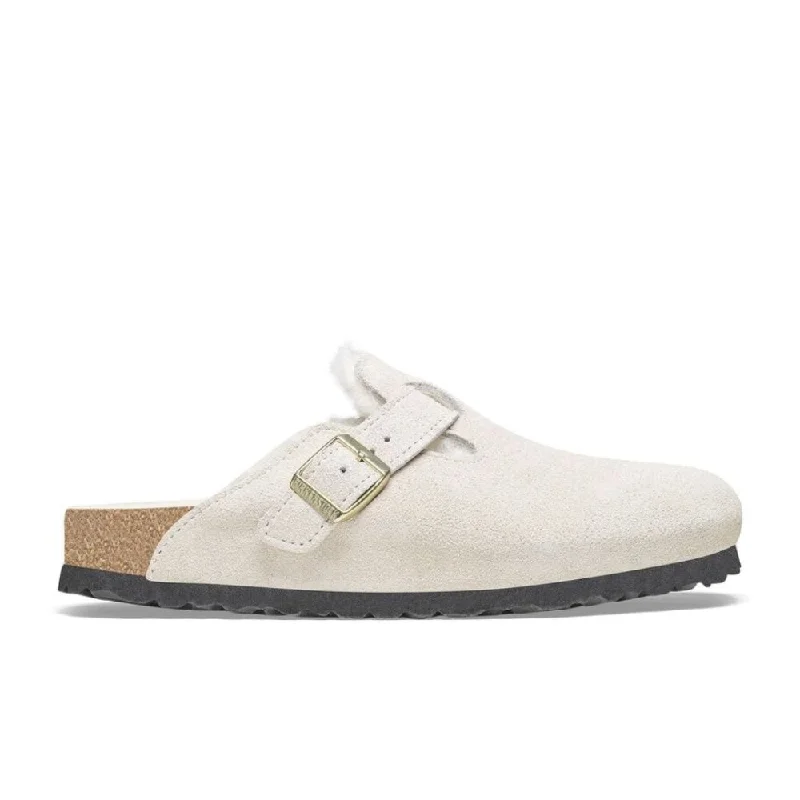 Soft Leather Shoes Birkenstock Boston Shearling - Antique White Suede