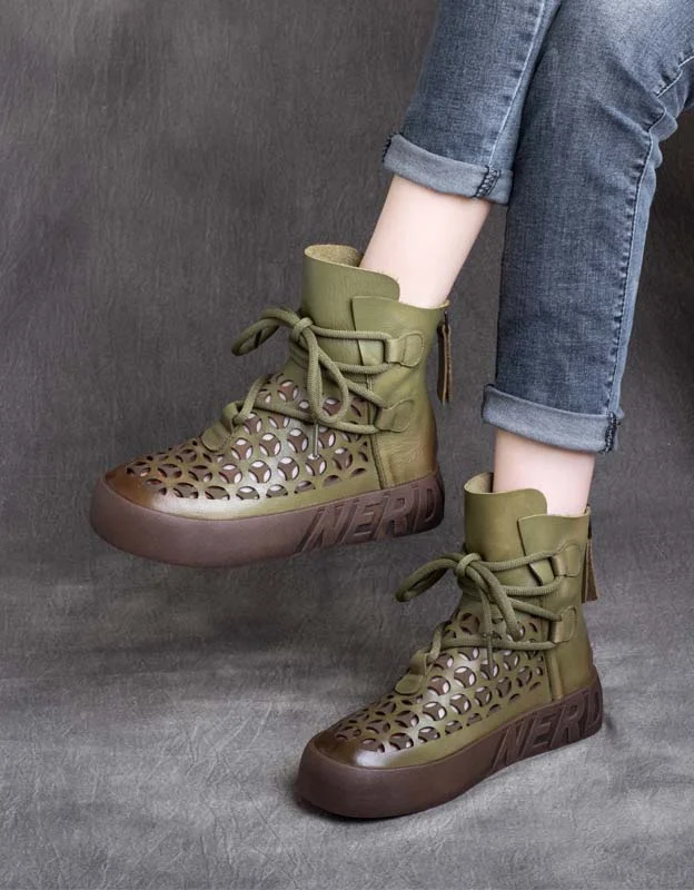 Fashion Running Shoes Back Zip Retro Hollow Spring Ankle Boots