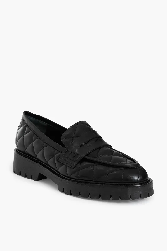 Fashion Running Shoes Black Quilted Leather Signe Loafers