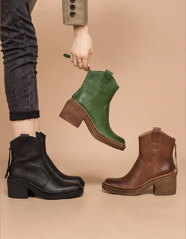Stylish Slip-On Shoes Back Zip Chunky Heel Chelsea Booties