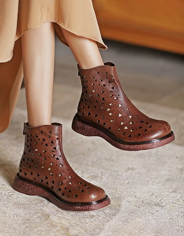 Sporty Slip-On Sneakers Women's Handmade Cut-out Summer Short Boots