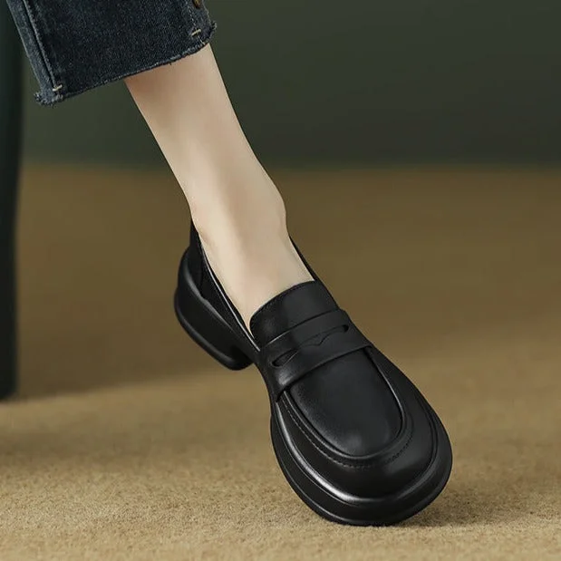 Trendy Athletic Sneakers Womens Platform Leather Round Toe Block Heels Loafers Shoes