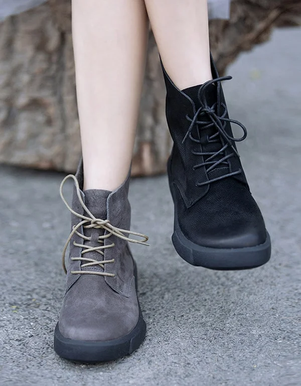 Ergonomic Walking Shoes Autumn Winter Lace-up Leather Boots Women