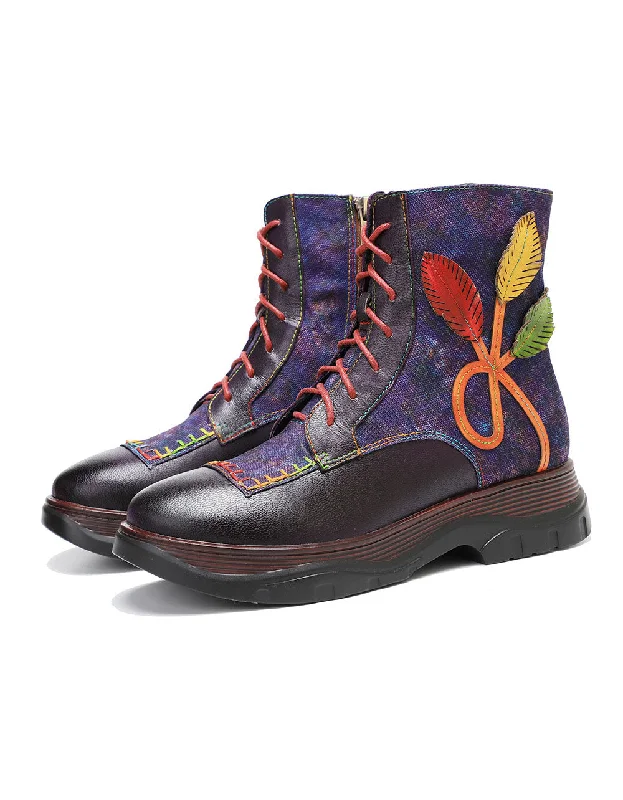 Ultra-Soft Walking Shoes Hand Rubbing Leaves Retro Ankle Boots