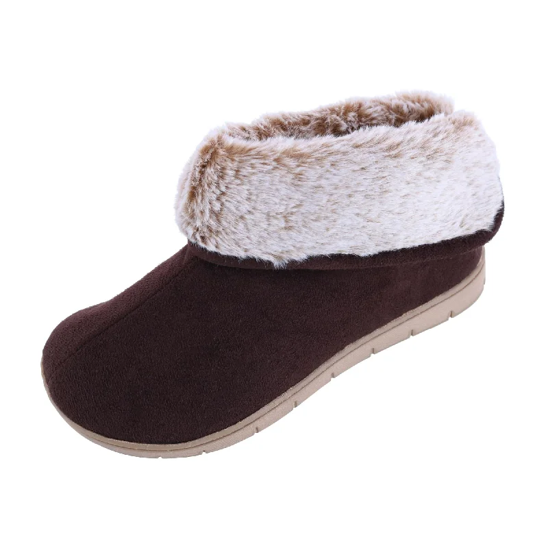 Comfy All-Season Shoes Women's Recycled Microsuede and Faux Fur Boot Slipper