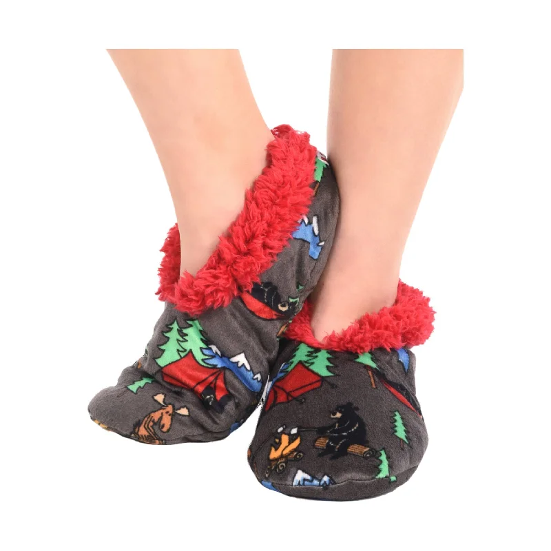 Breathable Street Sneakers Lazy One Happy Camper Bear Fuzzy Slippers - Black - ONLINE STORE CREDIT/EXCHANGE ONLY