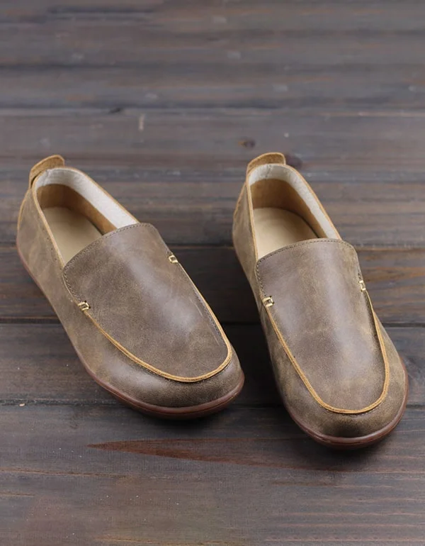 Fashionable Loafers Men's Cowhide Handmade Retro Leather Loafers