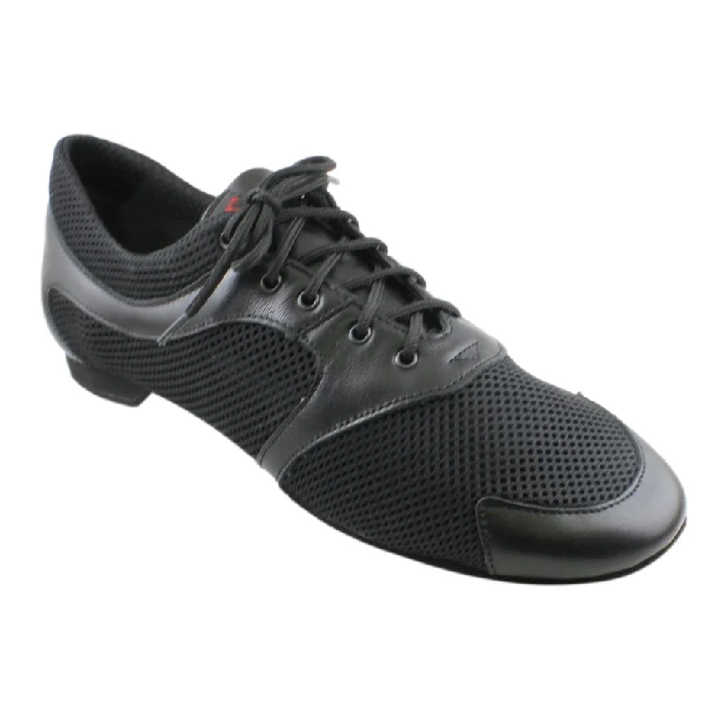 Lightweight Cushion Sneakers Practice Dance Shoes, Michelle, Black Mesh and Leather, Heel - 1cm, Black Sole