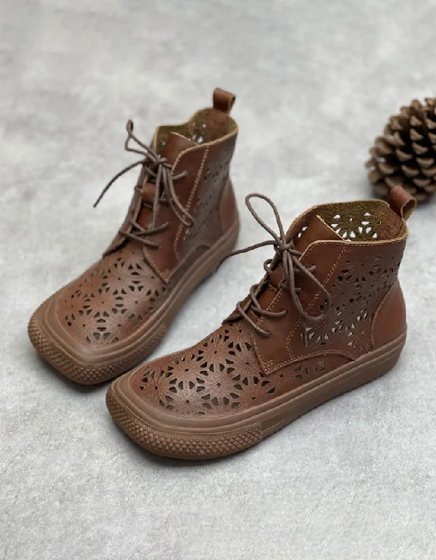Airflow Sneakers Square Head Hollow Retro Flat Boots