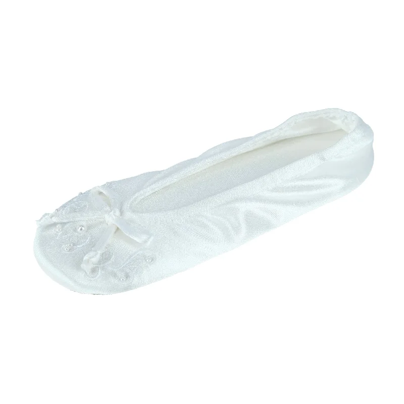 Relaxed Fit Sneakers Women's Embroidered Pearl Satin Ballerina Slippers
