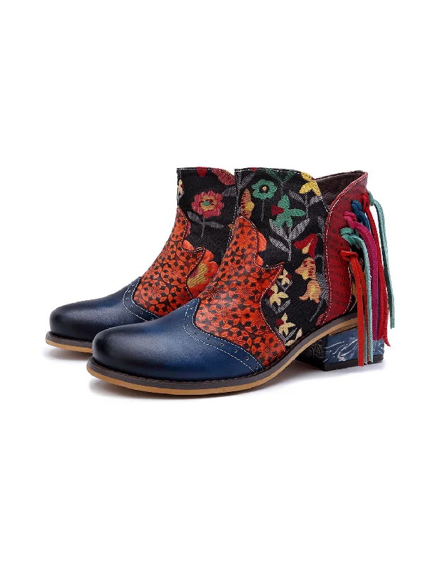 Cushioned Everyday Sneakers Jacquard Leather Printed Fringed Cowboy Boots 36-42