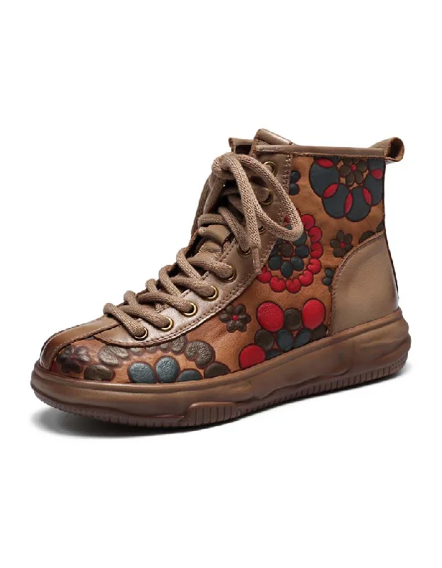 Travel-Ready Sneakers Autumn Flower Print Comfortable Flat Retro Boots
