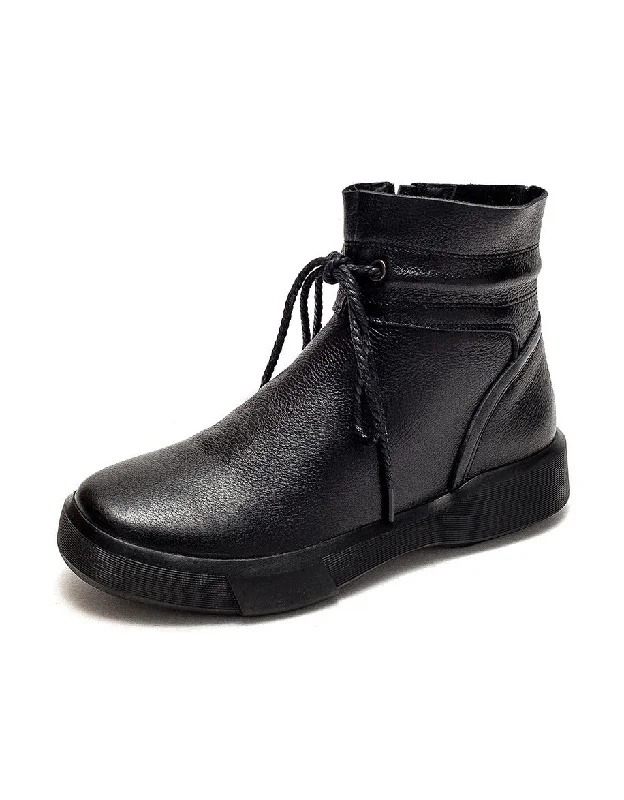 Fashion Running Shoes Round Toe Ankle Lace-up Leather Autumn Boots 41