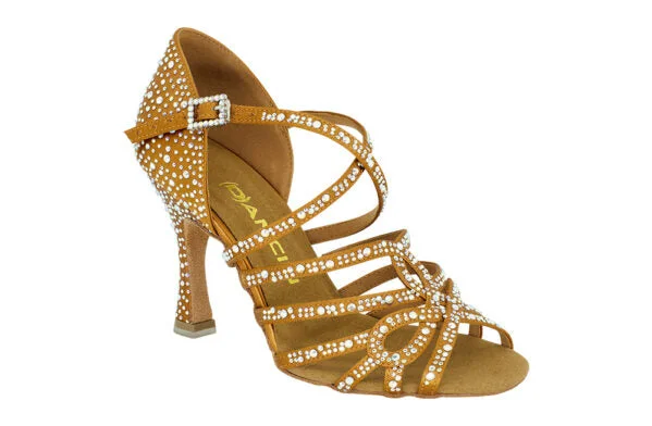 Anti-Slip Running Shoes Dancin Crossed Ribbon Tie 5 fixed bands and 1 stretch, Crystal Strass Flesh Satin+