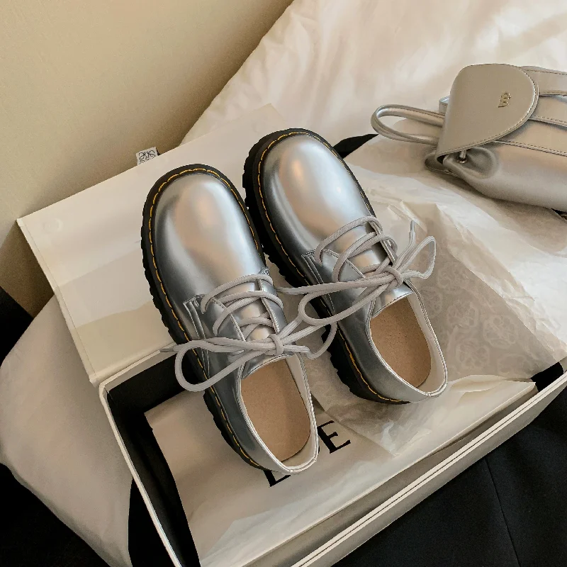 Stylish Travel Shoes Womens Platform Oxfords Lace Up Chunky Shoes