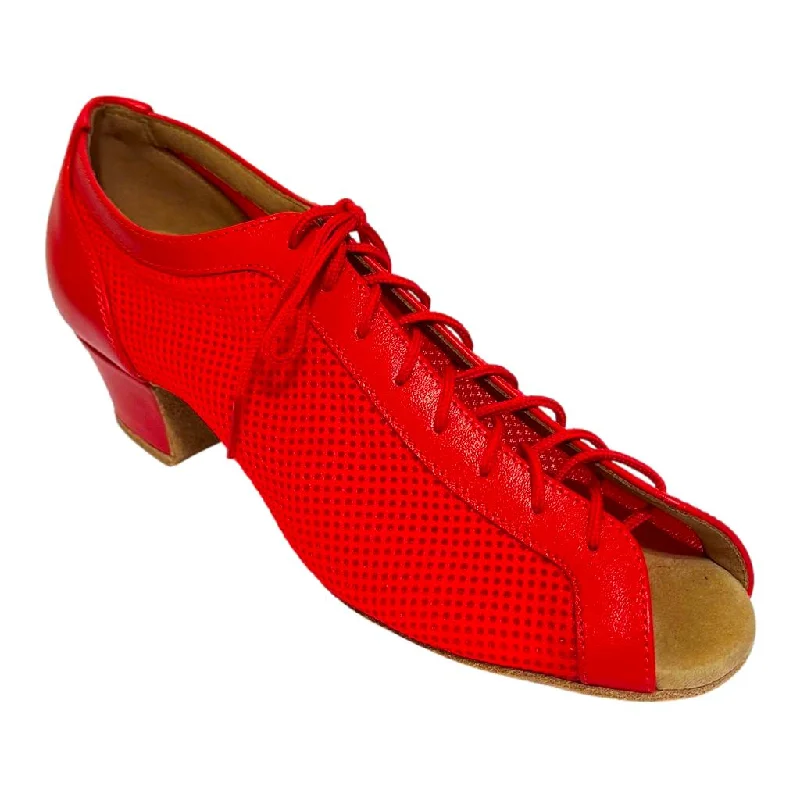 Sporty Slip-On Sneakers Practice Dance Shoes, Raspiro, Red Mesh and Leather