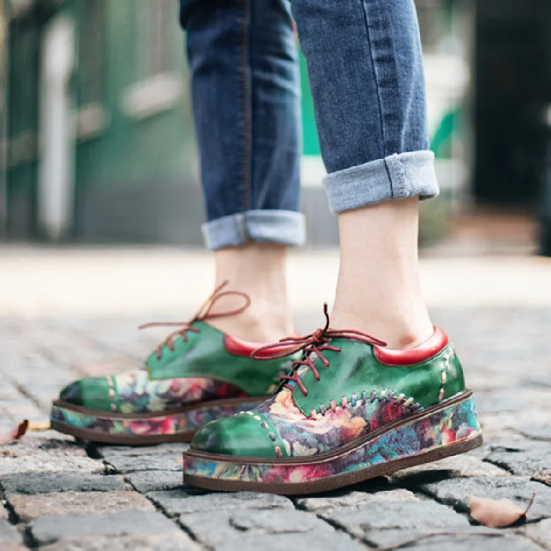 Ultra-Light Casual Shoes Womens Vintage Comfy Casual Stitching Floral Oxfords Shoes