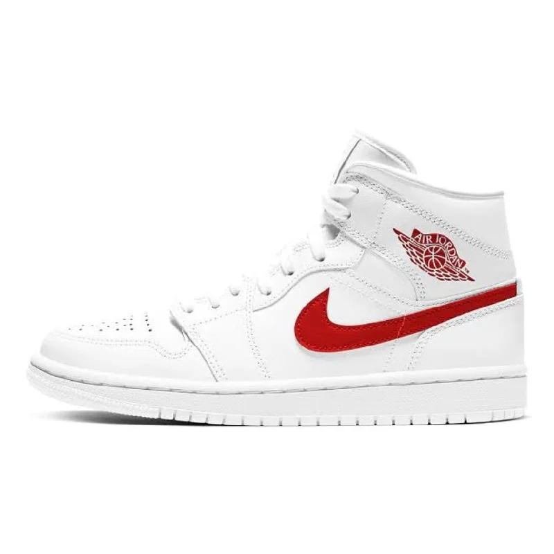 Active Wear Sneakers Women's Air Jordan 1 Mid White University Red Black