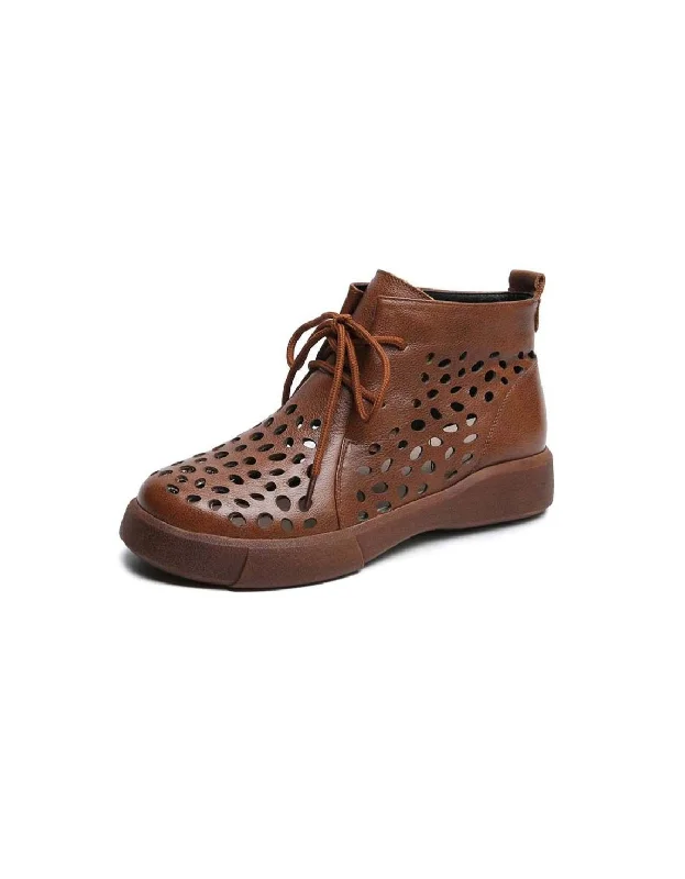 Ultra-Soft Cushion Shoes Lace-up Summer Hollow Retro Short Boots