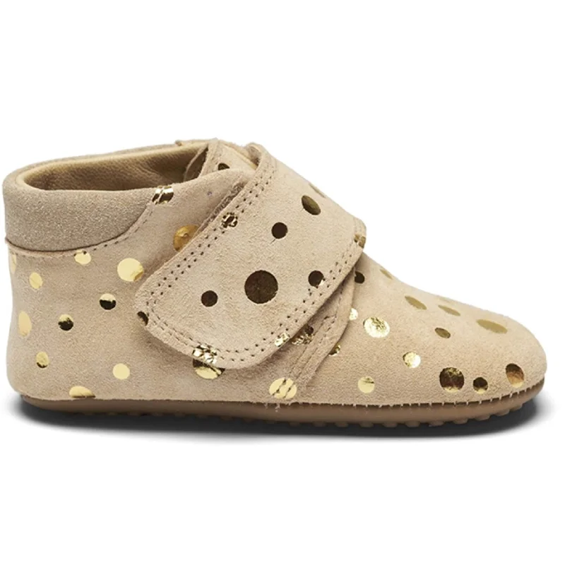 Slip-Resistant Casual Shoes Pom Pom Indoor Shoes Beige/Gold Dots