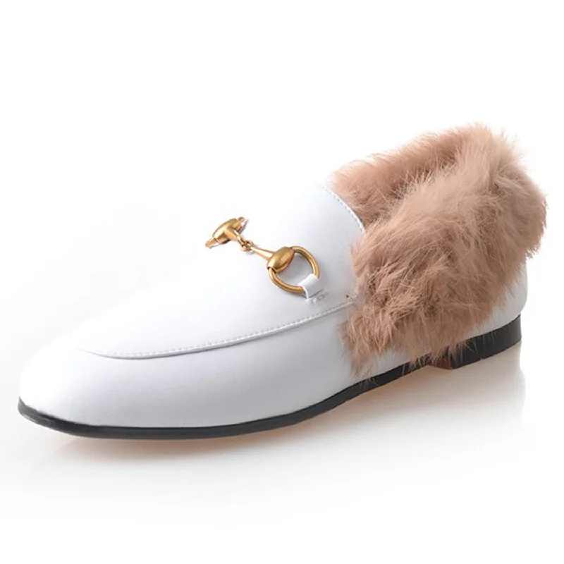 Flexible Sport Sneakers Womens Horsebit Chain Fur Slip-on Penny Loafers