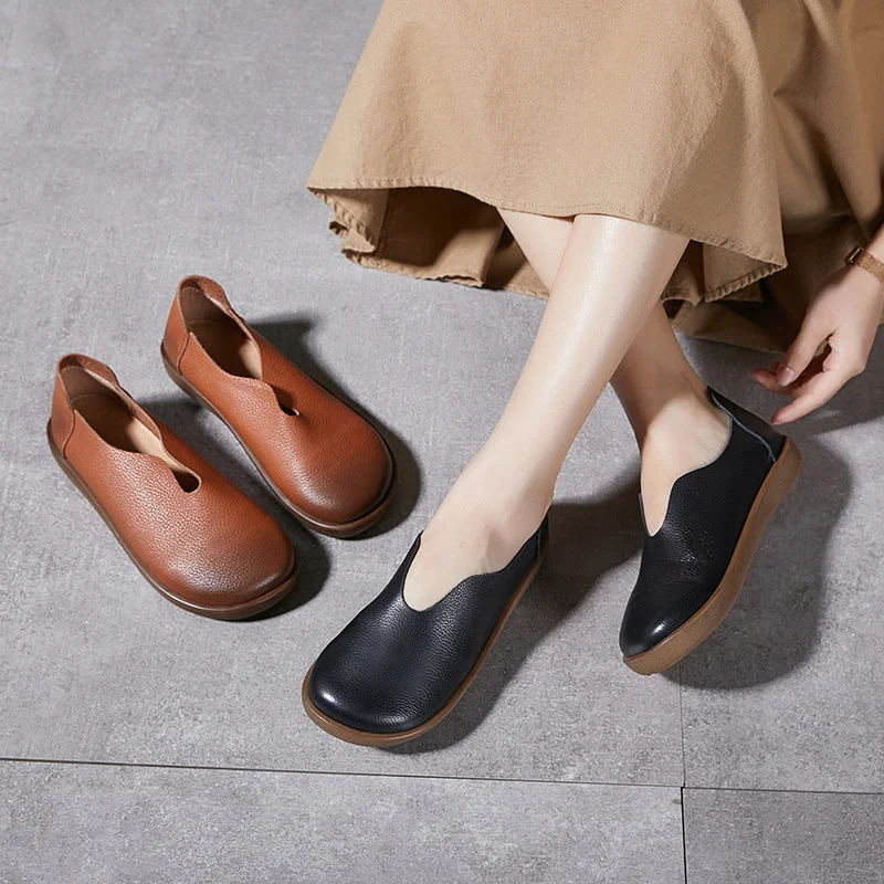 Comfortable Urban Sneakers Womens Round Toe Soft Leather Slip-On Loafers