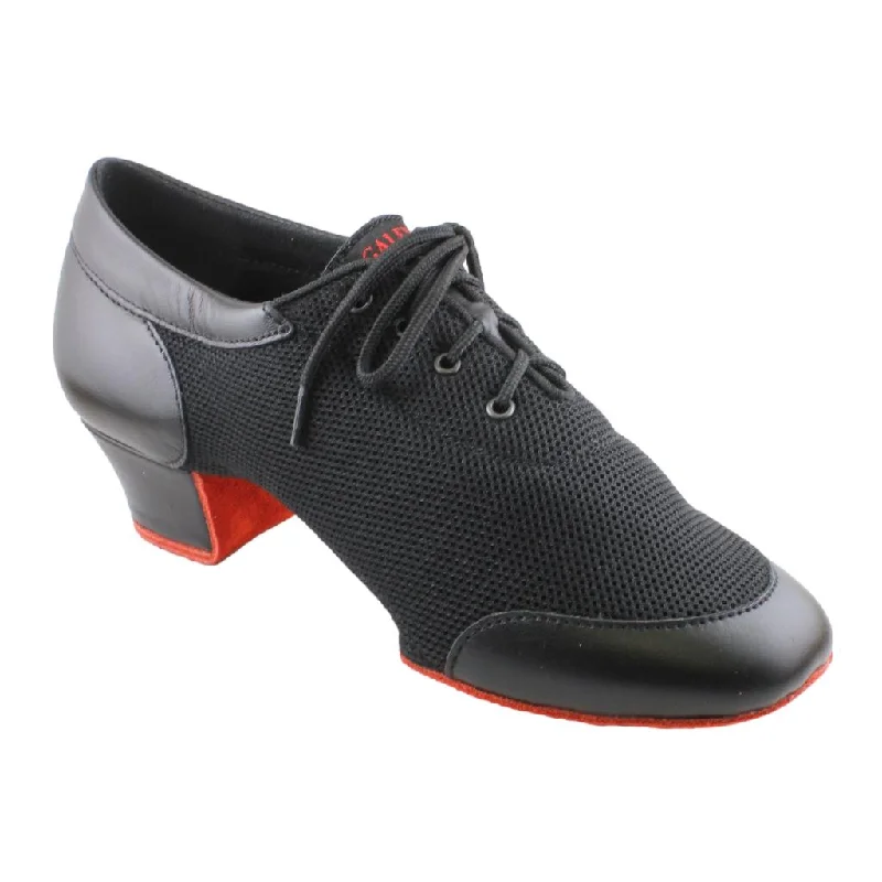 Breathable Stylish Sneakers Practice Dance Shoes, 4000 Vento, Black Leather & Mesh, Red Sole