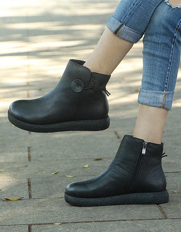 Durable Everyday Shoes Winter Retro Leather Comfortable Velvet Boots