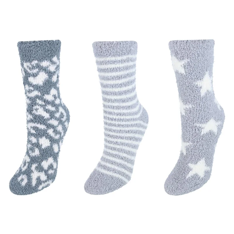 Stylish Travel Shoes Women's Fuzzy and Cozy Pattern Socks (Pack of 3)