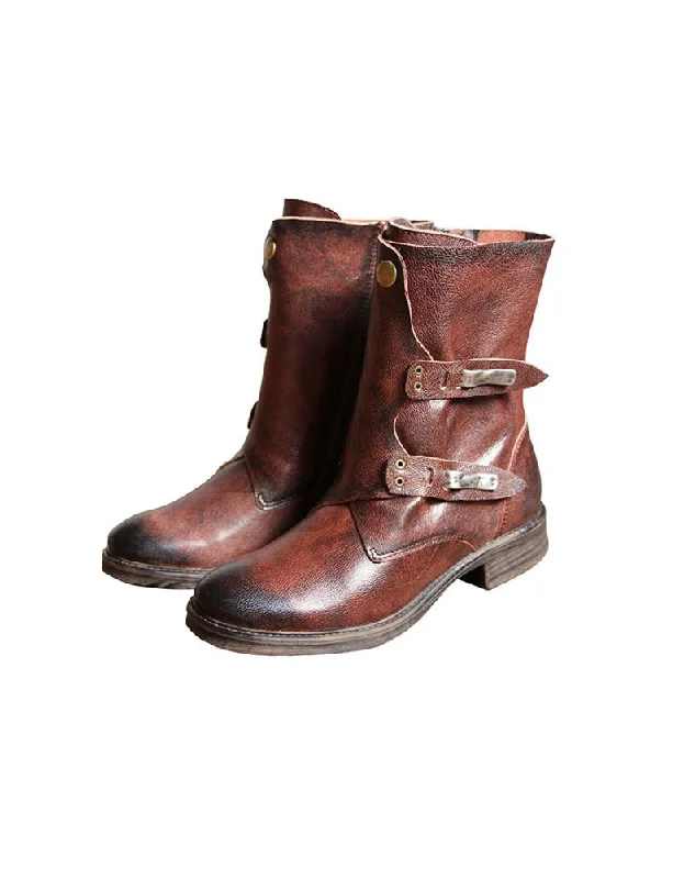 Fashion Running Shoes Handmade British Style Vintage Buckle Motorcycle Boots