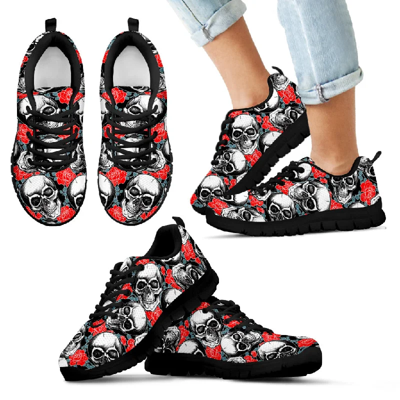 Soft Leather Shoes Skull and Roses Running Shoes