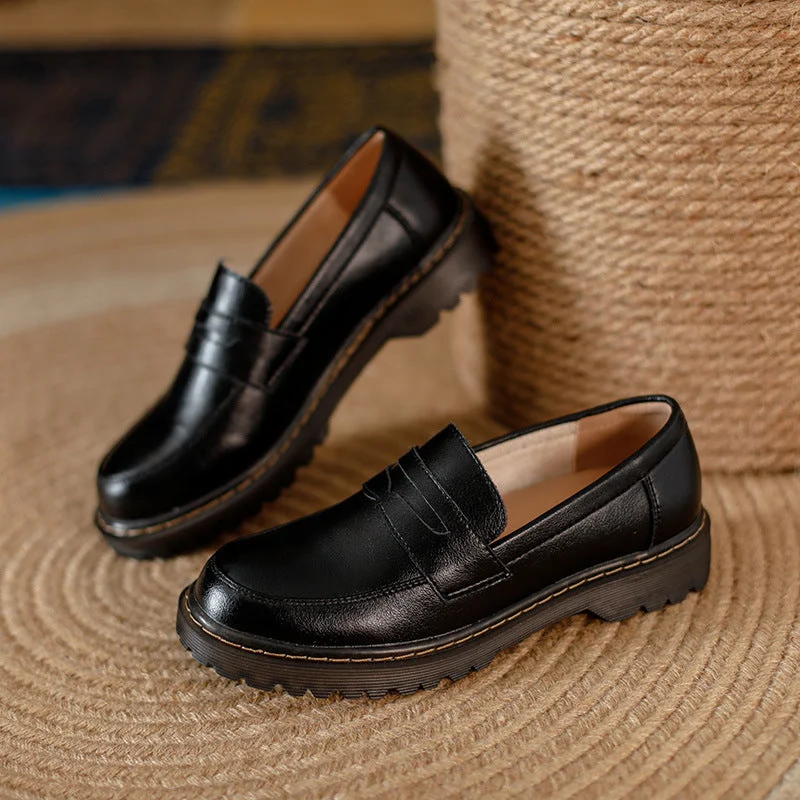 Comfy Running Shoes Womens Round Toe Leather Casual Style Loafers