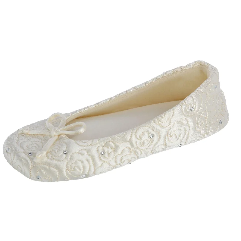 Slip-Resistant Casual Shoes Women's Terry Lined Rose Quilted Ballerina Slippers