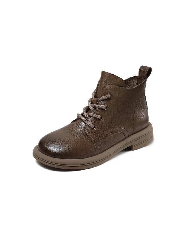 Soft Leather Shoes Real Leather Lace-up Retro Flat Anke Boots