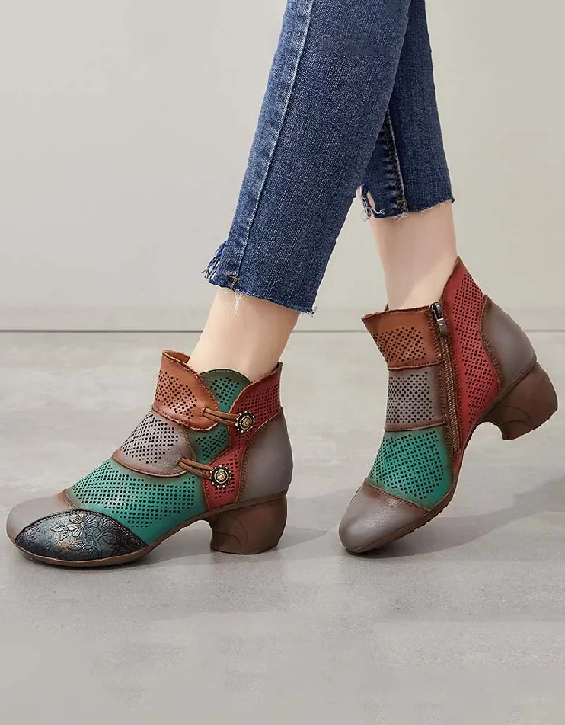Cushioned Everyday Sneakers Handmade Color-block Hollow Vintage Chunky Booties