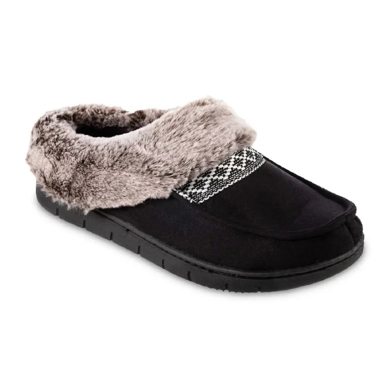 Fashion Slip-On Sneakers Women's Recycled Microsuede And Faux Fur Hoodback Slipper In Black