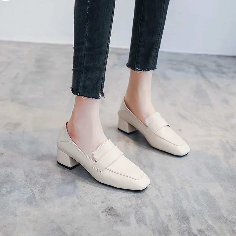 Sporty Travel Sneakers Womens's Square Toe Chunky Heel Loafers