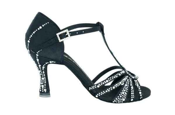 Modern Lightweight Shoes Dancin 5 bands Crossed motif Black Satin and Crystal Strass Black