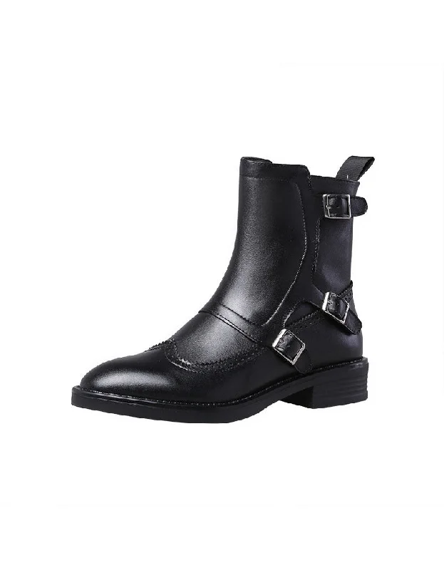 Fashionable Street Sneakers Square Toe Monkstrap Brogue Style Women's Oxford Boots