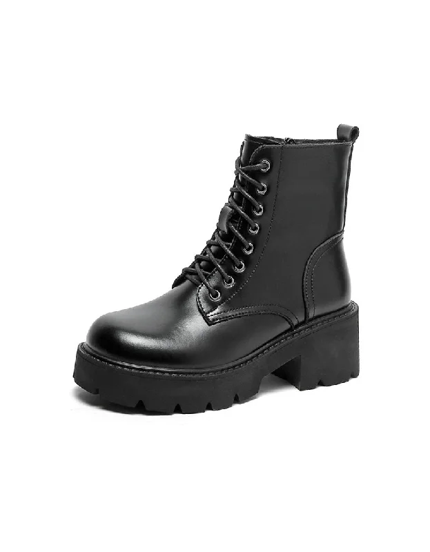 Soft Sole Casual Shoes Winter Autumn Lace-Up Chunky Heels Martin Boots