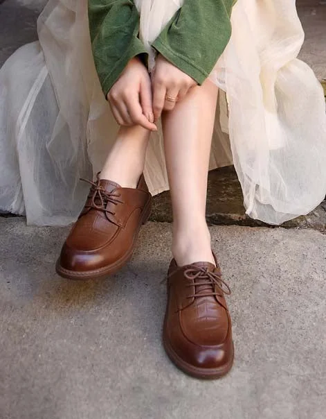 Classic Everyday Shoes Handmade Vintage Comfy Lace-up Loafers