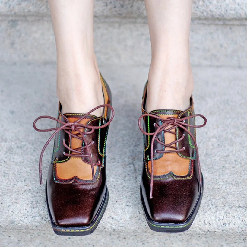 Classic Everyday Shoes Womens Leather Embossed Low Heel Oxford Shoes