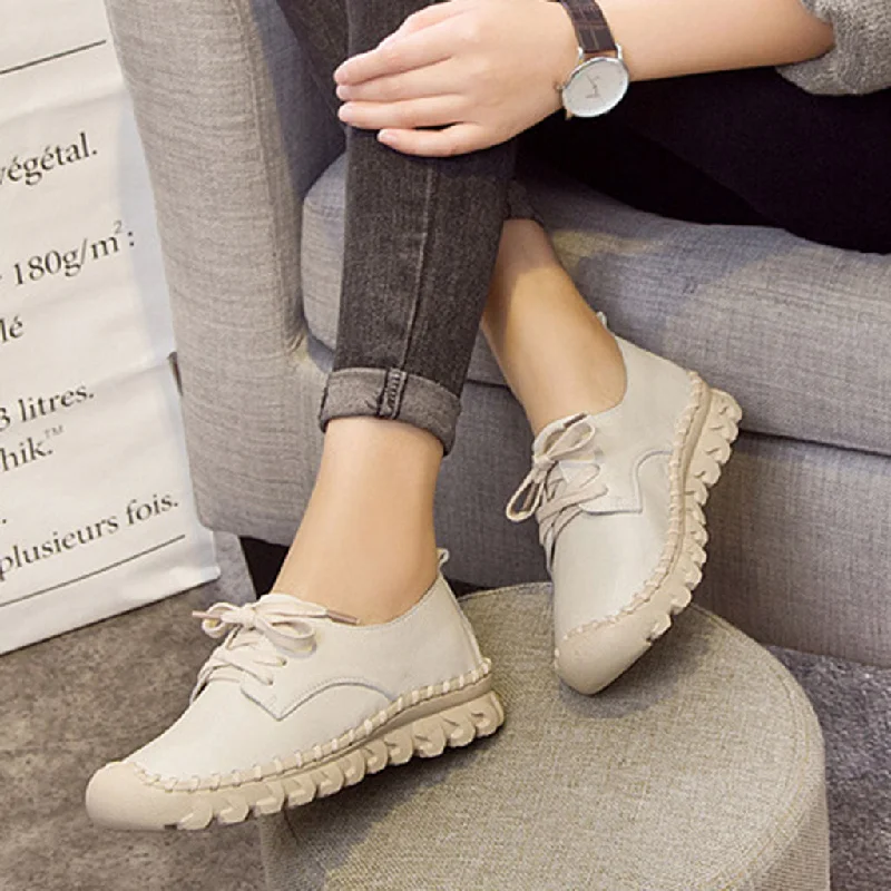 Budget Walking Shoes Leather Lace-Up Women Casual Shoes