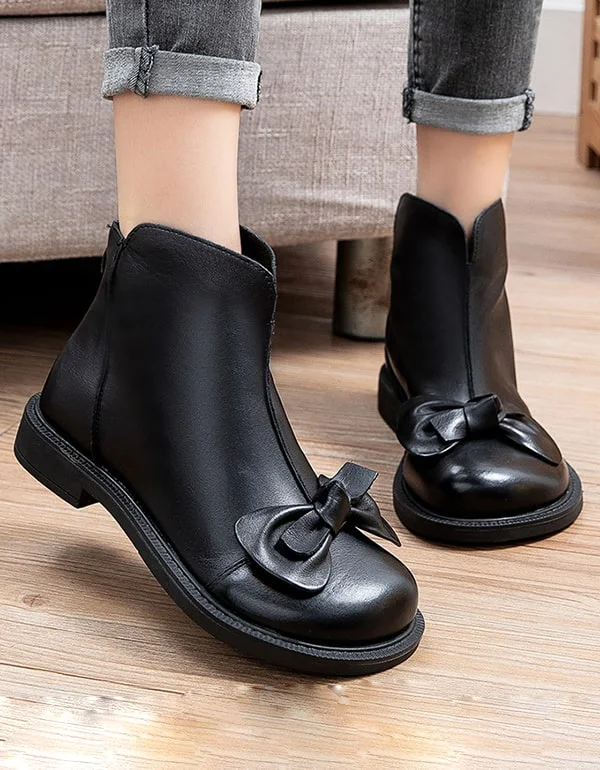 Breathable Loafers Autumn Winter Retro Handmade Leather Women Short Boots