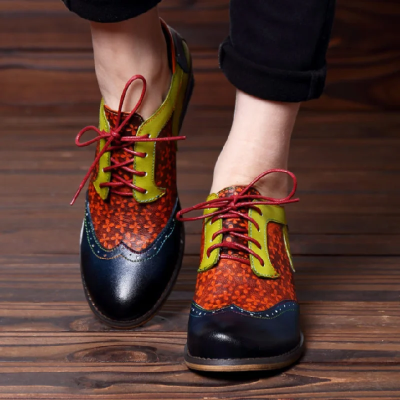 Flexible Athletic Shoes Womens Oxfords Shoes Brogue Wingtip Mid Heel Ankle Booties