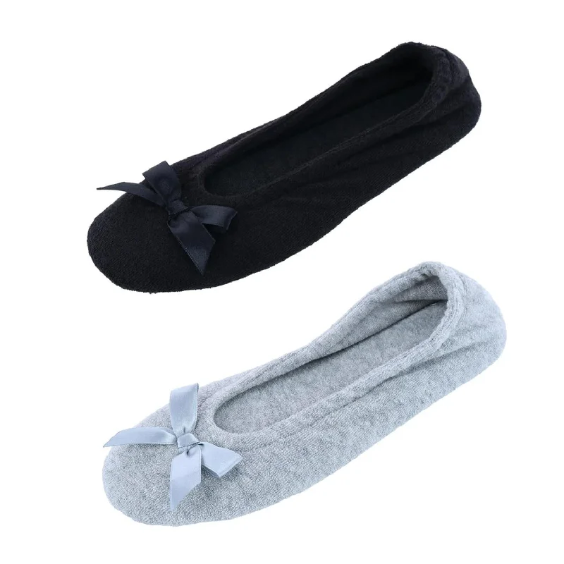 Soft Everyday Sneakers Women's Terry Ballerina Slipper House Shoe (Pack of 2)