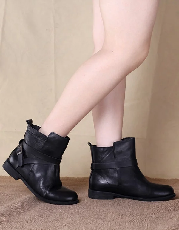 Soft Sole Casual Shoes Spring Autumn Handmade Ankle Boots Black